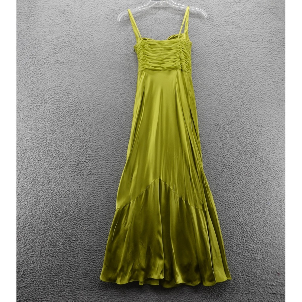 Adrianna Papell Silk Gown Dress Beaded Bodice Sleeveless 6 Green Satin Party - Picture 2 of 14